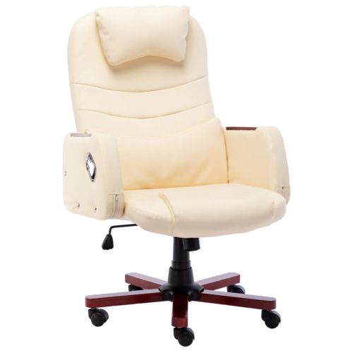 vidaXL Krzesło biurowe, kremowe, obite sztuczną skórą