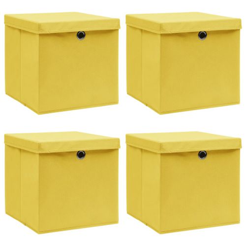 vidaXL Pudełka z pokrywami, 4 szt., żółte, 32x32x32 cm, tkanina