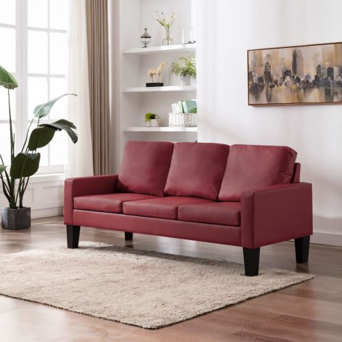 vidaXL 3-osobowa sofa, winna czerwień, sztuczna skóra