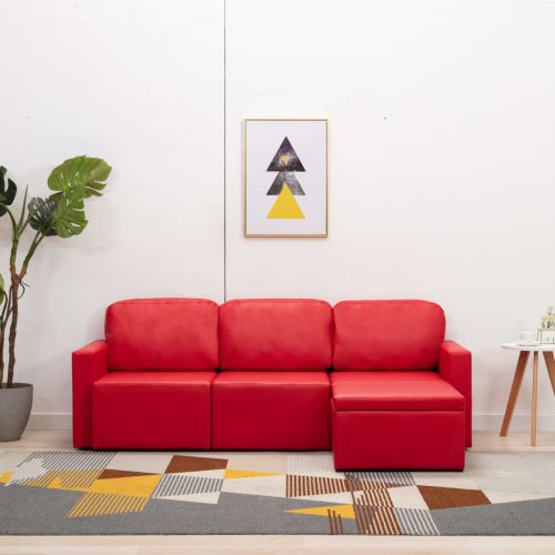 vidaXL 3-osobowa, rozkładana sofa modułowa, czerwona, sztuczna skóra