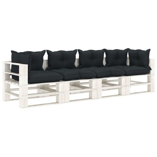 vidaXL Ogrodowa sofa 4-osobowa z palet, antracytowe poduszki, drewno