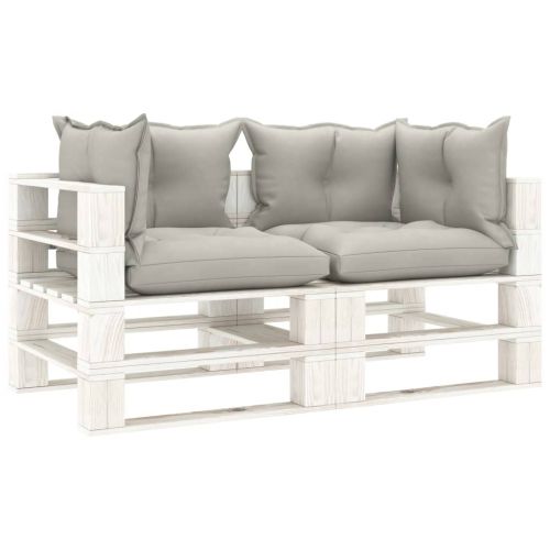 vidaXL Ogrodowa sofa 2-osobowa z palet, z poduszkami taupe, drewniana