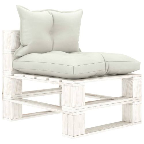 vidaXL Ogrodowe siedzisko z palet, z beżowymi poduszkami, drewniane