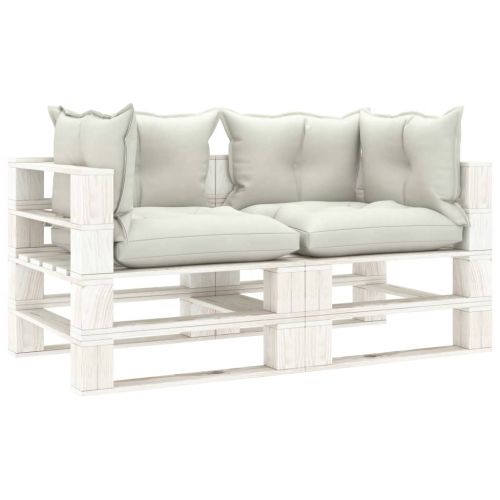 vidaXL Ogrodowa sofa 2-osobowa z palet, z beżowymi poduszkami
