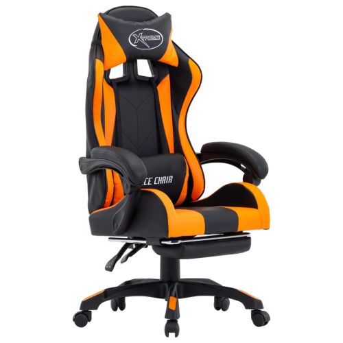 vidaXL Fotel dla gracza, z podnóżkiem, pomarańczowo-czarny, ekoskóra