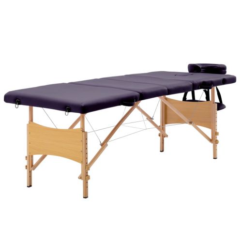 vidaXL Składany stół do masażu, 4 strefy, drewniany, fioletowy