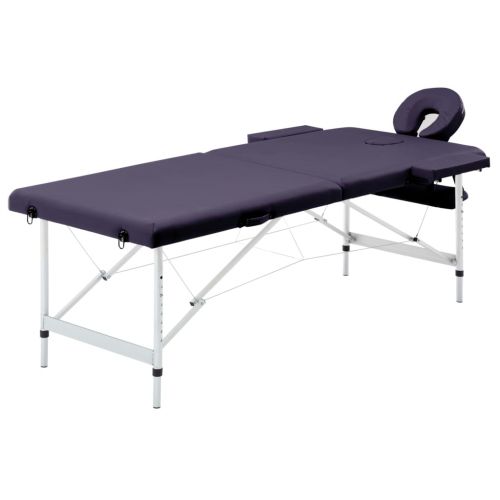 vidaXL Składany stół do masażu, 2-strefowy, aluminiowy, fioletowy