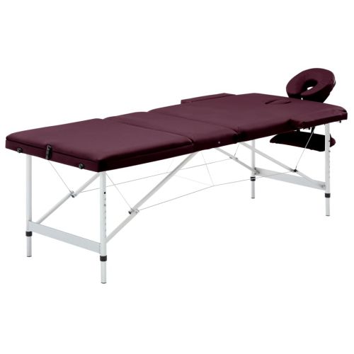 vidaXL Składany stół do masażu, 3 strefy, aluminiowy, winny fiolet