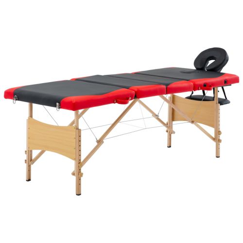 vidaXL Składany stół do masażu, 4 strefy, drewniany, czarno-czerwony