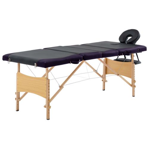 vidaXL Składany stół do masażu, 4 strefy, drewniany, czarno-fioletowy