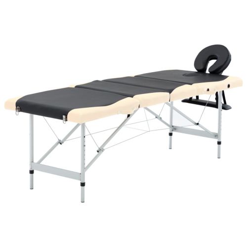 vidaXL 4-strefowy, składany stół do masażu, aluminium, czarno-beżowy