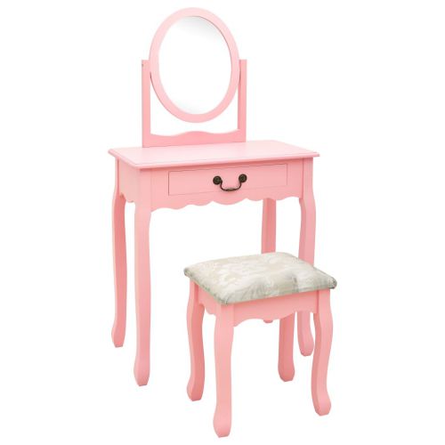 vidaXL Toaletka ze stołkiem, różowa, 65x36x128 cm, drewno paulowni MDF