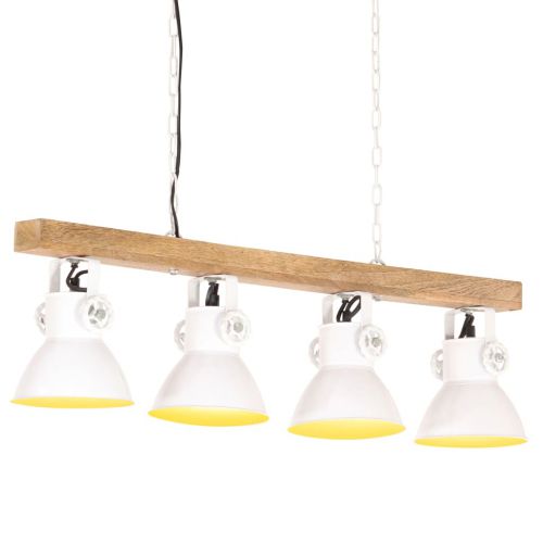 vidaXL Industrialna lampa sufitowa, biała, E27, drewno mango