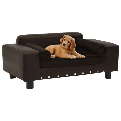 vidaXL Sofa dla psa, brązowa, 81x43x31 cm, plusz i sztuczna skóra