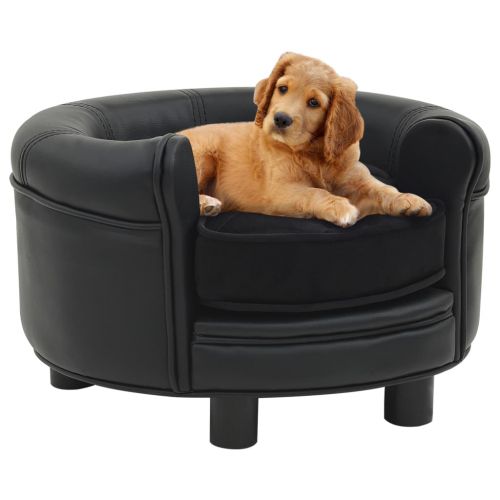 vidaXL Sofa dla psa, czarna, 48x48x32 cm, plusz i sztuczna skóra