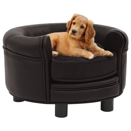 vidaXL Sofa dla psa, brązowa, 48x48x32 cm, plusz i sztuczna skóra