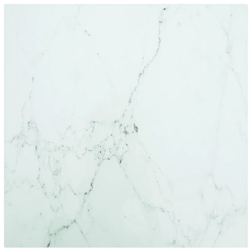 vidaXL Blat stołu, biały, 50x50 cm, 6 mm, szkło ze wzorem marmuru