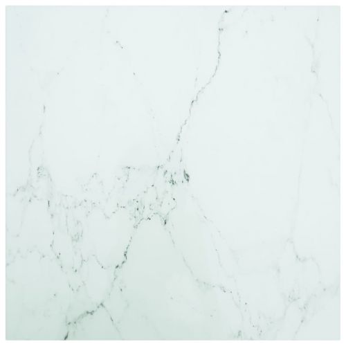 vidaXL Blat stołu, biały, 70x70 cm, 6 mm, szkło ze wzorem marmuru