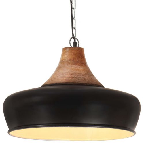 vidaXL Industrialna lampa wisząca, czarne żelazo i drewno, 26 cm, E27