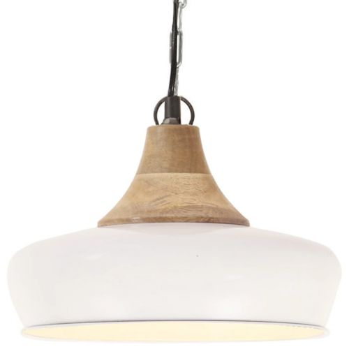 vidaXL Industrialna lampa wisząca, białe żelazo i drewno, 26 cm, E27