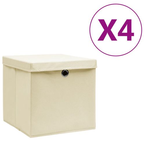 vidaXL Pudełka z pokrywami, 4 szt., 28x28x28 cm, kremowe