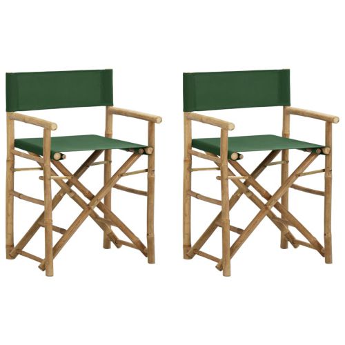 vidaXL Składane krzesła reżyserskie, 2 szt., zielone, bambus i tkanina