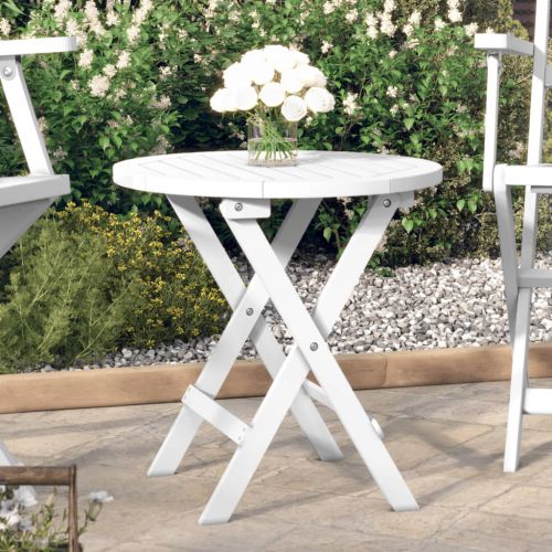 vidaXL Składany stolik ogrodowy, biały, Ø 46 cm, lite drewno akacjowe