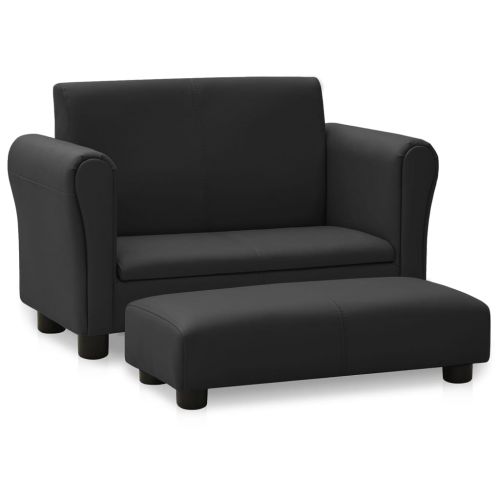 vidaXL Sofa dla dziecka, z podnóżkiem, czarna, obita sztuczną skórą