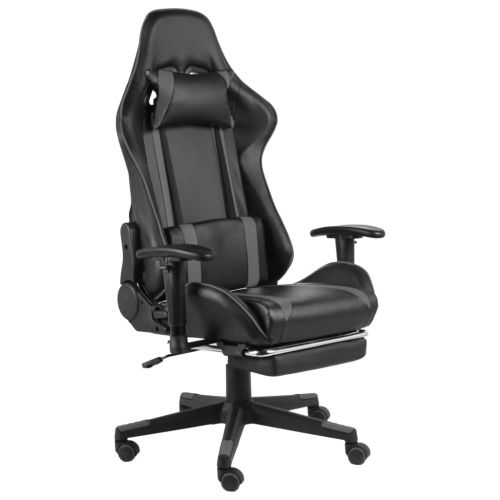 vidaXL Obrotowy fotel gamingowy z podnóżkiem, szary, PVC