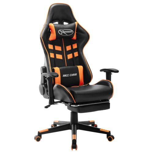 vidaXL Fotel dla gracza z podnóżkiem, czarno-pomarańczowy