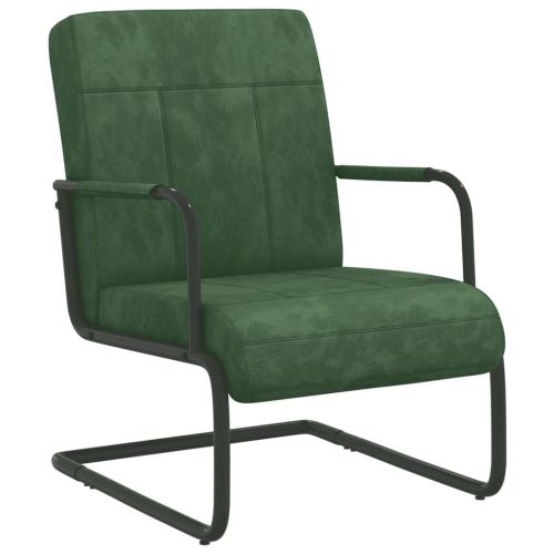 vidaXL Krzesło wspornikowe, ciemnozielone, obite aksamitem