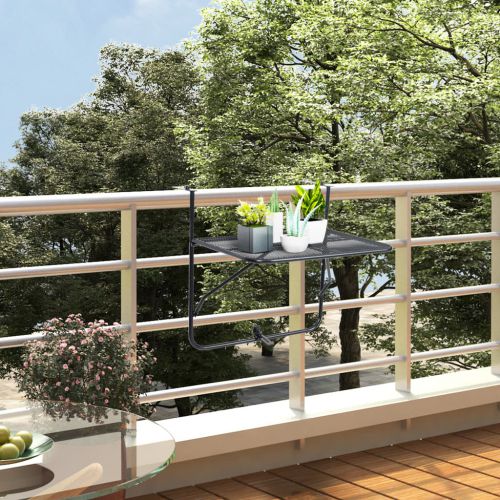 vidaXL Stolik balkonowy, czarny, 60x40 cm, stalowy