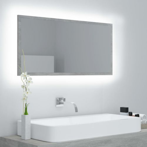 vidaXL Lustro łazienkowe LED, szarość betonu, 90x8,5x37 cm, akryl
