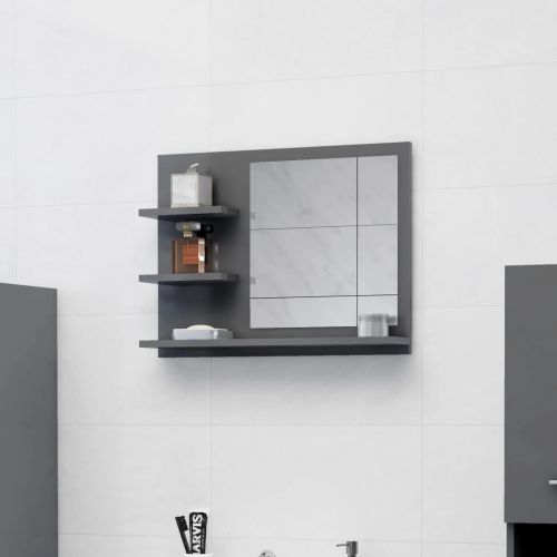 vidaXL Lustro łazienkowe, szare, wysoki połysk, 60x10,5x45 cm, płyta