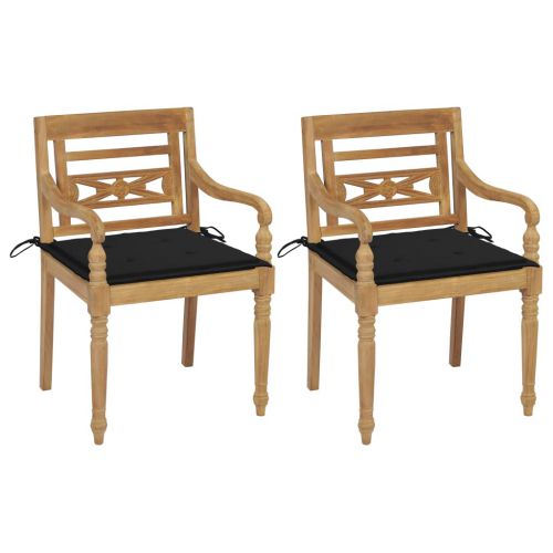 vidaXL Krzesła Batavia z czarnymi poduszkami, 2 szt., drewno tekowe