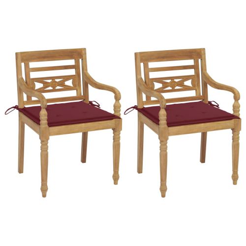 vidaXL Krzesła Batavia z bordowymi poduszkami, 2 szt., drewno tekowe