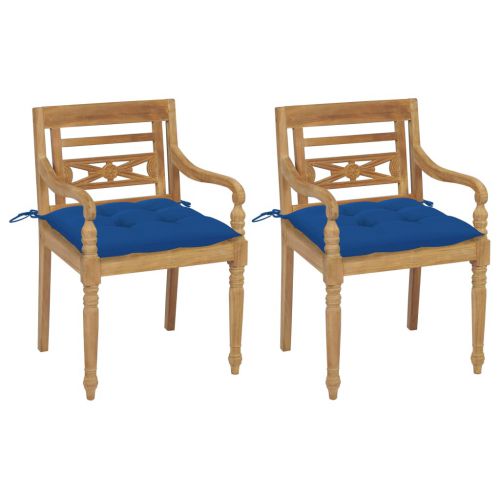 vidaXL Krzesła Batavia z niebieskimi poduszkami, 2 szt., drewno tekowe