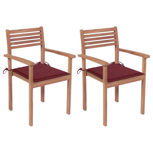 vidaXL Krzesła ogrodowe, 2 szt., czerwone poduszki, lite drewno tekowe
