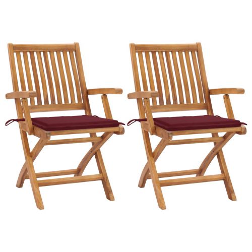 vidaXL Krzesła ogrodowe, 2 szt., poduszki w kolorze wina drewno tekowe