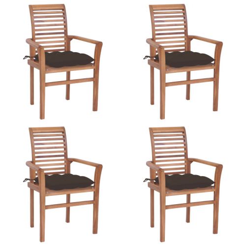 vidaXL Krzesła stołowe, 4 szt., poduszki taupe, drewno tekowe