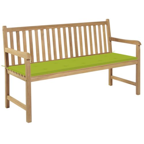 vidaXL Ławka ogrodowa z jasnozieloną poduszką, 150 cm, drewno tekowe