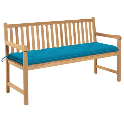 vidaXL Ławka ogrodowa z jasnoniebieską poduszką, 150 cm, drewno tekowe