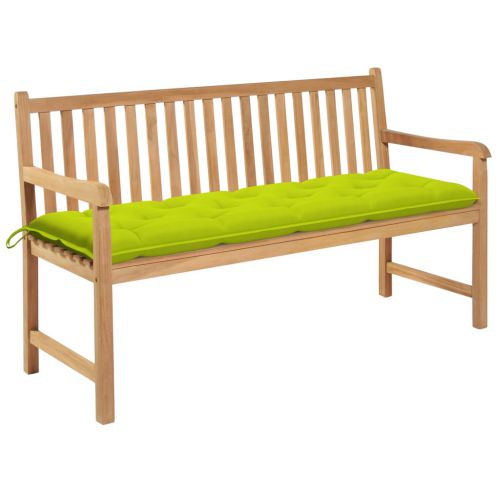 vidaXL Ławka ogrodowa z jasnozieloną poduszką, 150 cm, drewno tekowe