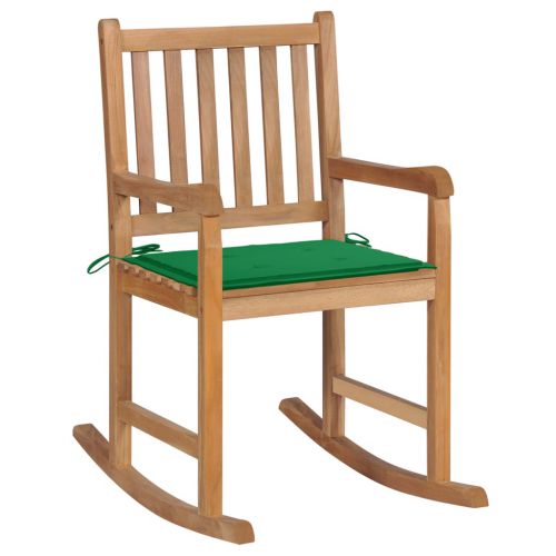 vidaXL Fotel bujany z zieloną poduszką, lite drewno tekowe