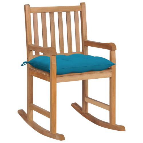 vidaXL Fotel bujany z jasnoniebieską poduszką, lite drewno tekowe