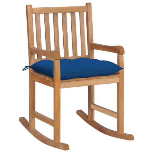 vidaXL Fotel bujany z niebieską poduszką, lite drewno tekowe
