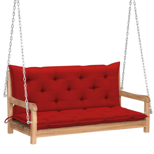 vidaXL Huśtawka ogrodowa z czerwoną poduszką, 120 cm, drewno tekowe