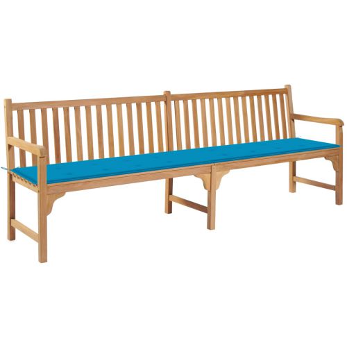 vidaXL Ławka ogrodowa z niebieską poduszką, 240 cm, drewno tekowe