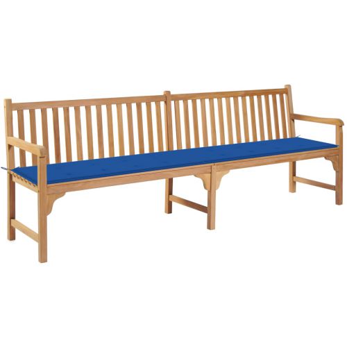 vidaXL Ławka ogrodowa z błękitną poduszką, 240 cm, drewno tekowe