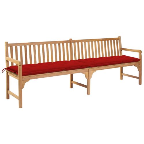 vidaXL Ławka ogrodowa z czerwoną poduszką, 240 cm, lite drewno tekowe